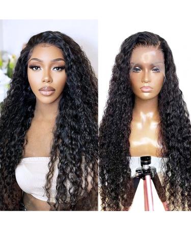 Water Wave Lace Front Wigs Human Hair Wigs for Black Women 13X4 Water Wave Wig Brazilian Curly Frontal Wigs Human Hair 150% Density Glueless Wigs Human Hair Pre Plucked with Baby Hair Natural Color (22 Inch) 22 Inch 13x4 W…