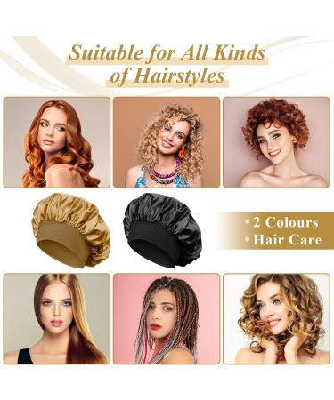 Satin Silk Bonnet Set for Curly Hair - 2pcs Black Gold Sleep Caps for Women - Buy Online on GoSupps.com