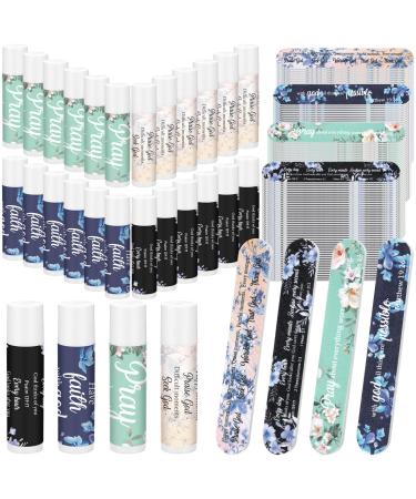 Loopeer 24 Sets Christian Lip Balm Gifts for Women Travel Size Bible Verse Lip Balm and Nail File Bulk Scripture Religious Gifts for Valentines Coworkers Mother Church Party Favors for 24 Guests