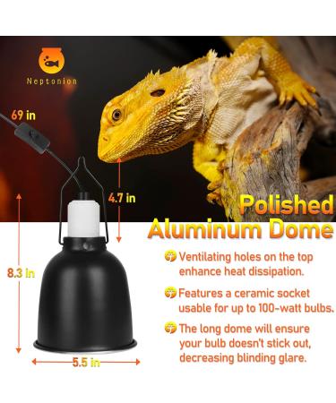 NEPTONION Reptile Reflector Dome Lamp Fixture 5.5 Deep Polished Aluminum for UVB Light in Glass Terrariums - Buy Online on GoSupps.com