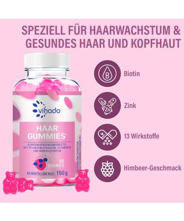 Vihado Hair Vitamins Gummies - Boost Hair Growth & Scalp Health | Sugar-Free Vegan High Biotin Dose | 60 Gummies - Buy Online on GoSupps.com