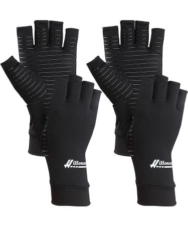 2 Pairs Copper Arthritis Gloves - Compression Gloves, Fingerless Copper Gloves for Typing & Daily Work - for Men&Women Black Medium (2 Pair)