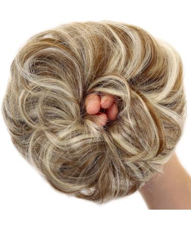 JJstar Messy Bun Hair Pieces - 2PCS Curly Fake Hair Buns | High Heat Resistant Synthetic Fiber Scrunchies for Women & Girls - Green Brown/ Beach Blonde - Buy Online on GoSupps.com