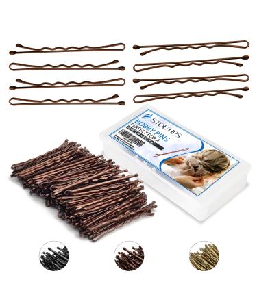 Stoutips 100 PCS Bobby Pins 5 cm Long Brown Hair Grips Hair Pins for Women with Assorted Box Ideal for All Kinds of Hair