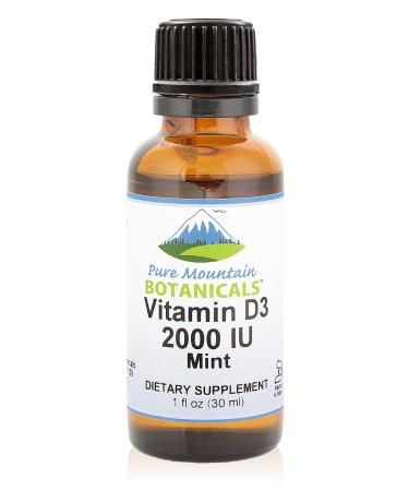 Pure Mountain Botanicals Flavored Vitamin D Drops Mint Flavored Liquid Vitamin D3-2000iu per Serving - 1oz Bottle