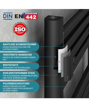 Vilstein Bathroom Radiator - Black Towel Radiator 261W | Flat Design Center & Side Connection - 70x45 cm - Buy Online on GoSupps.com
