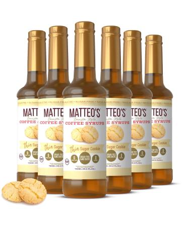 Matteo's Barista Style Sugar-Free Coffee Syrup Sugar Cookie Flavor Zero Calories and Sugar Keto Friendly Ideal for Lattes Cappuccinos Espresso Americano Indulgent Taste 25.4 Oz 6-Pack 750ml (Pack of 6)