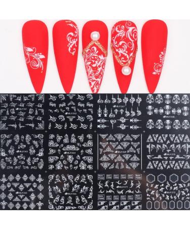 White 3D Lace Flower Nail Stickers - Self Adhesive Floral Decals for Wedding Nail Designs | Manicure Decorations - Buy Online on GoSupps.com