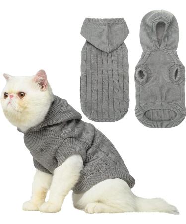 PUPTECK Winter Dog Cat Sweater Coat - Soft Cold Weather Clothes Knitwear for Kitties & Small Dogs Indoor Outdoor Walking Warm, Knitted Classic for Doggies Kitties Girls Boys Grey M: Chest Girth 13.8, Back Length 14