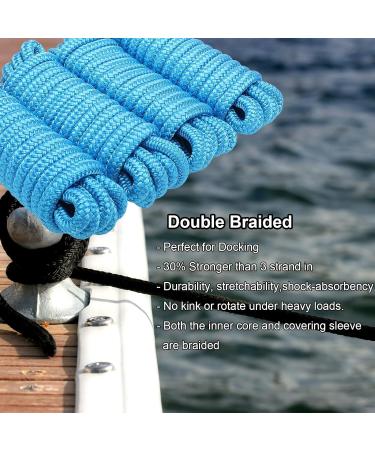 SearQing Marine Grade Dock Lines 4-Pack - 1/2 x 15' Double Braid Nylon Mooring Ropes for Kayaks & Boats - 960 lbs. Working Load Limit - Blue - Buy Online on GoSupps.com