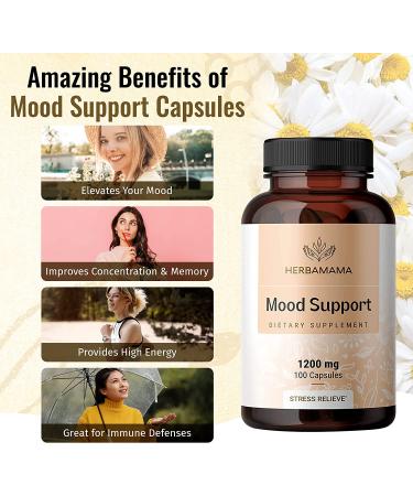 HERBAMAMA Mood Support Capsules with Ashwagandha, Rhodiola & Ginseng - Brain Function & Stress Relief - Vegan - 100 Caps - Buy Online on GoSupps.com