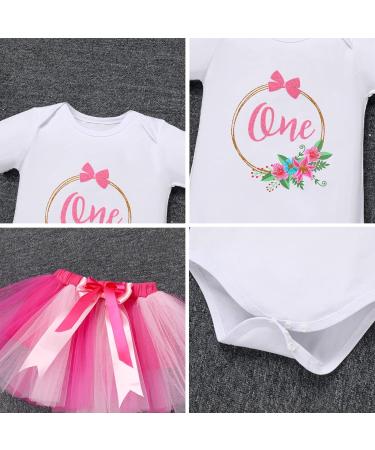 FYMNSI Baby Girl 1st Birthday Outfit | Flower Printed Romper & Tutu Skirt Set | Hot Pink | 1 Year - Buy Online on GoSupps.com