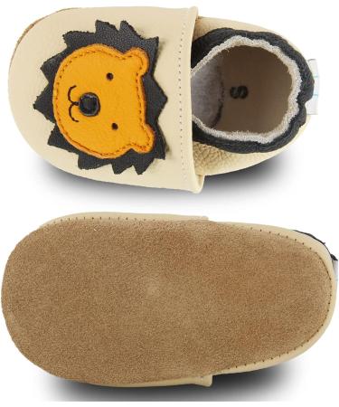 Soft Leather Baby Shoes - Non-Slip Soles, Beige Lion Design | 0-24 Months - Buy Online on GoSupps.com