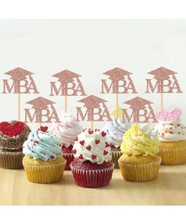 MonMon & Craft Congrats MBA Cupcake Toppers/MBA Graduation Cupcake Decor/Congrats Grad Cupcake Toppers/MAB Graduation Party Cupcake Decorations/Rose Gold Glitter 24 Pcs - Buy Online on GoSupps.com