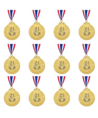 Abaokai 12 Pieces Gold Award Medals Set - Metal Olympic Style for Kids Sports Soccer Games and Prizes Awards, Party Favors, 2 Inches