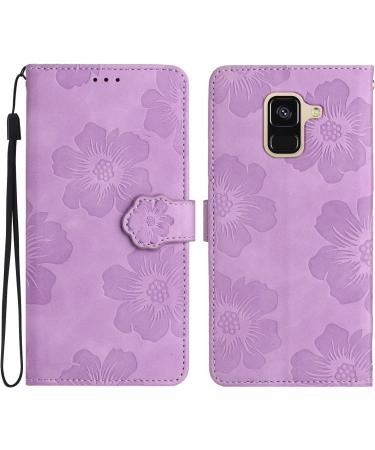 Folding Flower Pattern Cover for Samsung Galaxy A8 Plus 2018 | PU Leather Protective Card Compartment & Stand | Violet - Buy Online on GoSupps.com