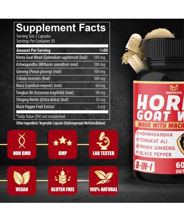 Horny Goat Weed Capsules 14000mg Herbal Equivalent with Maca, Tribulus, Ginseng - Performance & Energy Support - Buy Online on GoSupps.com