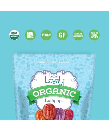 Lovely Candy Co. Organic Lollipops  16oz Bag (1-Pack) | Vegan  Gluten-Free  Non-GMO  NO Artificial Colors or Flavors | Mango  Strawberry  Grape & Pomegranate Flavored Candy | Perfect for Kids! - Buy Online on GoSupps.com