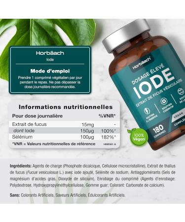 Iodine 150 mcg | 180 Vegan Tablets | Iodine Dietary Supplement with Selenium | Iodine | by Horbaach - Buy Online on GoSupps.com