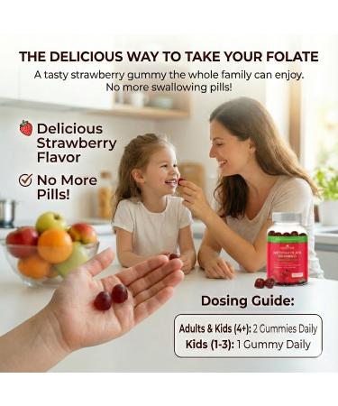 CogniTune L-Methylfolate Gummies 1000mcg - Bioavailable 5-MTHF Folate Supplement for Brain Health - MTHFR Support with Delicious Strawberry Flavor - Buy Online on GoSupps.com