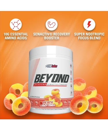 EHP Labs Beyond BCAA Powder Amino Acids Supplement for Muscle Recovery - 8g of Sugar Free BCAAs Amino Acids Post Workout Recovery Powder & 10g of EAA Amino Acids Powder - 60 Servings (Peach Candy Ring) Peach Candy Rings - Buy Online on GoSupps.com