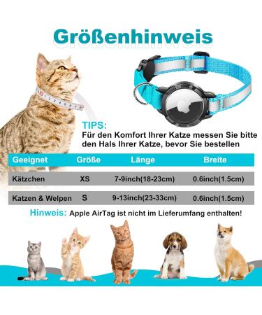 Airtag Cat Neck Band - Waterproof Reflective Collar for Cats & Small Dogs | Safety Lock Element | XS (18-23cm) - Blue - Buy Online on GoSupps.com