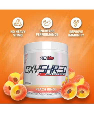 EHPlabs OxyShred Thermogenic Pre Workout Powder & Shredding Supplement - Preworkout for Men & Women Sugar Free Energy Powder with 150mg of Caffeine - Peach Candy Rings 60 Servings - Buy Online on GoSupps.com