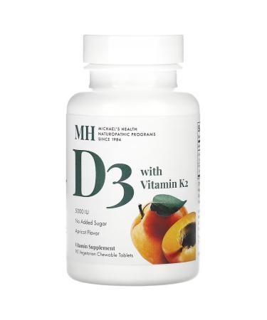 Michael's Naturopathic Vitamin D3 with Vitamin K2 Natural Apricot Flavor 125 mcg (5000 IU) 90 Vegetarian Chewable Tablets