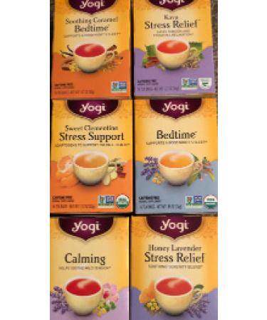 Yogi Tea - Stress Relief and Herbal Tea Variety Pack Sampler (6 Pack) - With Bedtime Kava Soothing Caramel Honey Lavender Calming and Sweet Clementine - Caffeine Free - 96 Organic Herbal Tea Bags