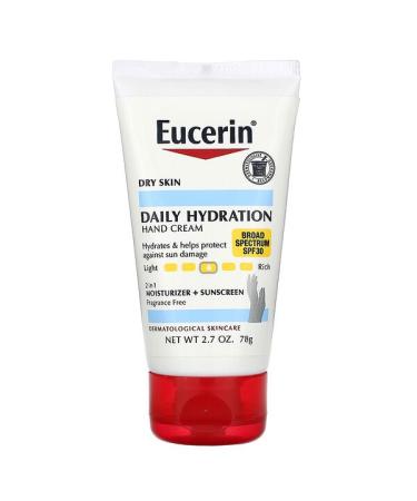 Eucerin Daily Hydration Hand Creme Moisturizer & Sunscreen SPF 30 Fragrance Free  2.7 oz (78 g) (Discontinued Item)
