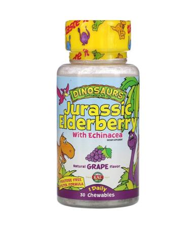 KAL Dinosaurs Jurassic Elderberry with Echinacea  Natural Grape Flavor 30 Chewables