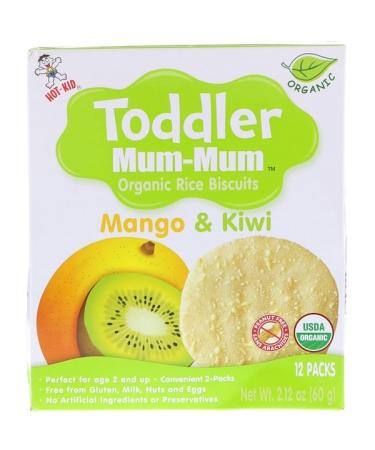 Hot Kid Toddler Mum-Mum Organic Rice Biscuits Mango & Kiwi 12 Packs 2.12 oz (60 g)