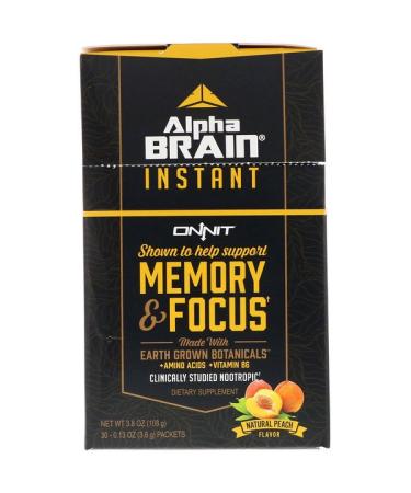 Onnit Alpha Brain Instant Memory & Focus Natural Peach 30 Packets 0.13 oz (3.6 g) Each