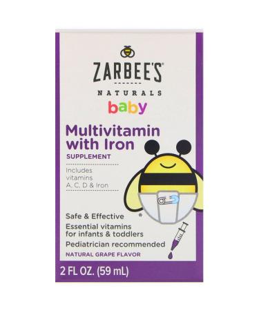 Zarbee's Naturals Baby Multivitamin with Iron Natural Grape Flavor 2 fl oz (59 ml)