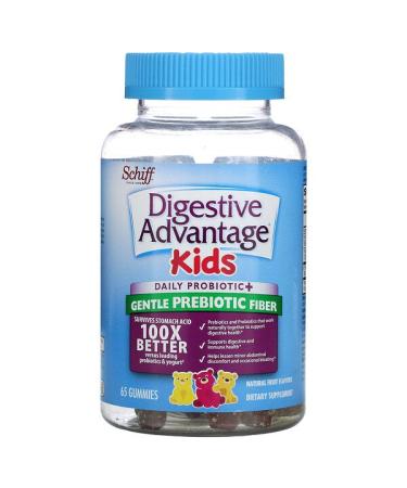 Schiff Digestive Advantage Kids Daily Probiotic + Gentle Prebiotic Fiber Natural Fruit 65 Gummies