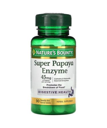 Nature's Bounty Super Papaya Enzyme Mint 15 mg 90 Chewable Tablets