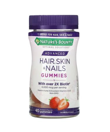 Nature's Bounty Advanced Hair Skin & Nails Gummies Strawberry 3000 mcg 40 Gummies