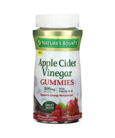 Nature's Bounty Apple Cider Vinegar Gummies Raspberry Pomegranate 500 mg 60 Vegetarian Gummies