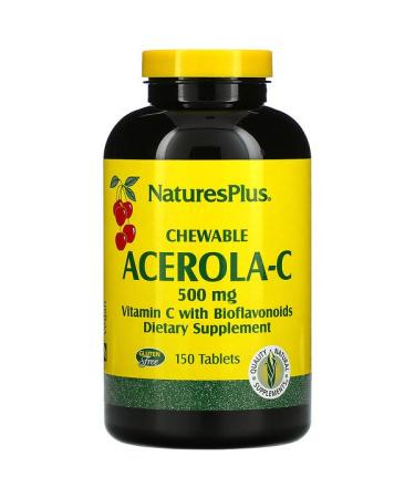 Nature's Plus Chewable Acerola-C Vitamin C with Bioflavonoids 500 mg 150 Tablets