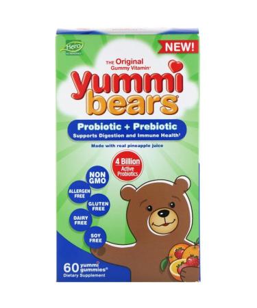 Hero Nutritional Products Yummi Bears Probiotic + Prebiotic Natural Strawberry and Orange Flavors 60 Yummi Gummies