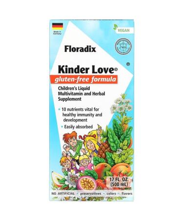 Gaia Herbs Floradix Kinder Love Children's Liquid Multivitamin and Herbal Supplement Gluten Free 17 fl oz (500 ml)