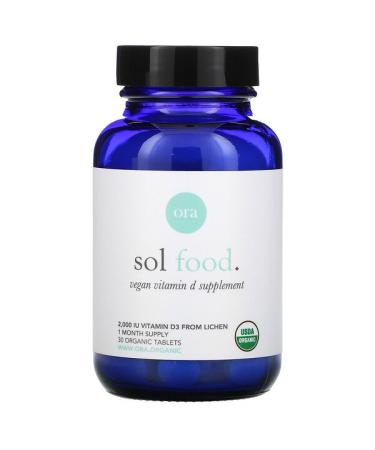 Ora Sol Food Vegan Vitamin D3 Supplement 2000 IU 30 Organic Tablets
