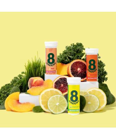 8Greens Lemon & Lime Blood Orange Melon Variety Pack - Daily Super Greens Vitamins - 30 Tablets x 3 Tubes - Energy & Immune Support - 10 Count - Variety Pack of 3 - Buy Online on GoSupps.com