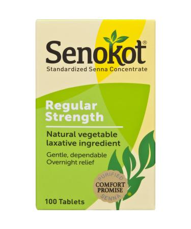 Senokot Regular Strength 100 Tablets Natural Vegetable Laxative Ingredient Senna for Gentle Dependable Overnight Relief of Occasional Constipation