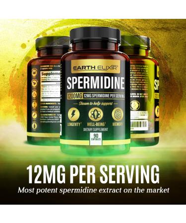 Earth Elixir Spermidine Supplements 1200mg (90 Capsules) Anti Aging - 3rd Party Tested (12mg Spermidine Powder) Max Purity - 100% Pure Espermidina- Fermented Wheat Germ Extract - NMN Alternative - Buy Online on GoSupps.com