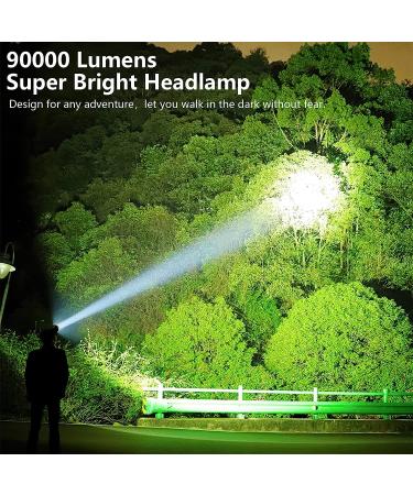 90000 Lumen LED Rechargeable Headlamp for Adults | Super Bright, Waterproof, 4 Modes | USB Rechargeable Head Lamp for Camping, Running, Hunting | Black - Buy Online on GoSupps.com
