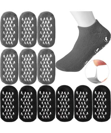 JaGely 6 Pairs Moisturizing Socks Gel Socks Extra Soft Gel Socks Gel Spa Socks for Dry Cracked Feet Skins Gel Lined Feet Care Socks for Repairing Softening Feet Dry Cracked (Black, Gray)