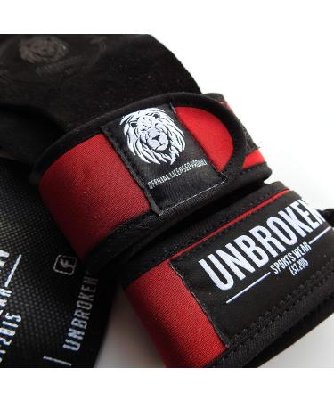 Unbroken Sports Wear Gymnastics Grips - Black Suede Leather + Neoprene Wrist Support, Red Medium - Buy Online on GoSupps.com