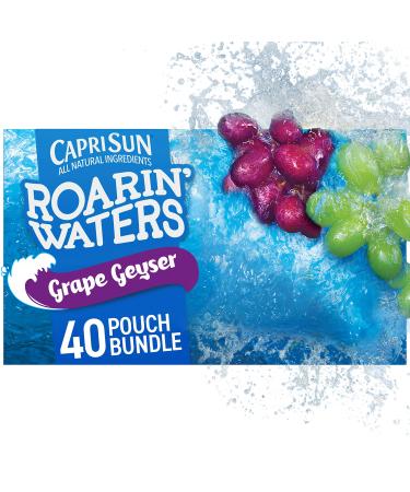 Capri Sun Roarin' Waters Grape Geyser Naturally Flavored Water Kids Juice Beverage (40 ct Pack, 4 Boxes of 10 Pouches) Grape Geyser 10 Count (Pack of 4)