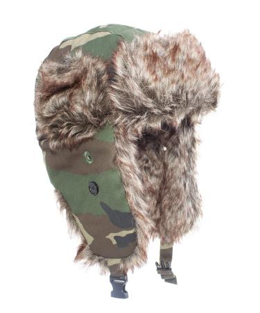 Camo Military Style Unisex Trapper Hats | Russian Faux-Fur Hat | Aviator Hat for Men and Women | Bomber Hat | Lumberjack Hat Green Camo
